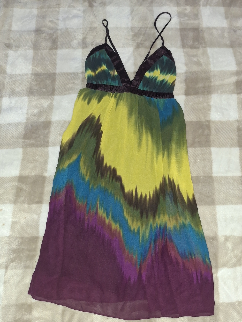 Vibrant Multicolor Spaghetti Strap Dress - Yellow, Teal, Purple